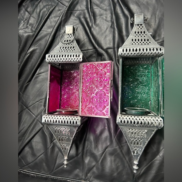 VINTAGE silver SUNBURST tealight LANTERNS Moroccan Indian garden inside - Picture 3 of 5